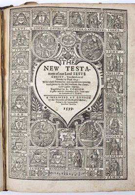 Lot 306 - A 16TH CENTURY GENEVA BIBLE lacks Genesis Chapters I-XXVII(pt). New Testament with engraved title