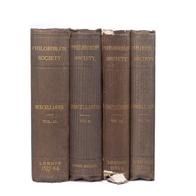Lot 456 - PHILOBILION SOCIETY Miscellanies. Vols 9/12x2/15 1865/68-69/1877-84. Whittingham & Wilkins Printers