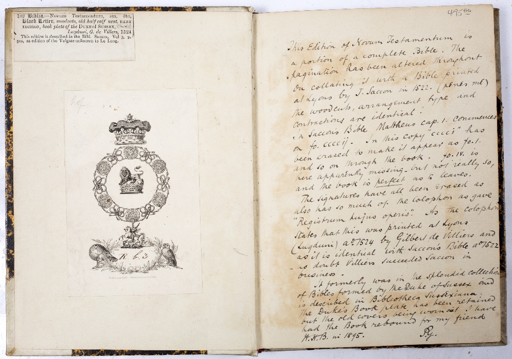 Lot 507 - A 16TH CENTURY EDITION OF NOVUM TESTAMENTUM. Small format (178 x 132mm). End paper with full page