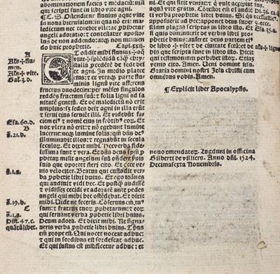 Lot 507 - A 16TH CENTURY EDITION OF NOVUM TESTAMENTUM. Small format (178 x 132mm). End paper with full page