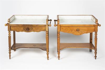 Lot 26 - Near pair of oak and walnut marble top washstands
