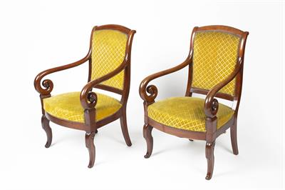 Lot 45 - Pair of mahogany armchairs