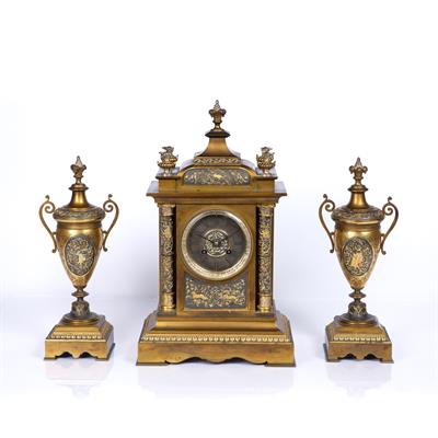 Lot 46 - French three piece clock garniture set