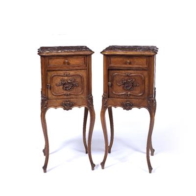 Lot 60D - Pair of walnut and marble bedside tables