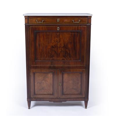 Lot 60L - Mahogany and brass inlaid marble top escritoire