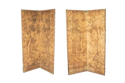 Lot 66 - Pair of tapestry type folding screens