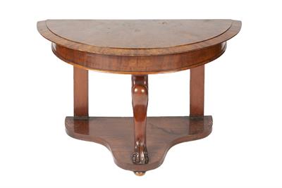 Lot 87 - Flame mahogany demi lune hall table