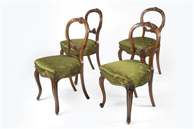 Lot 103 - Set of four walnut balloon back dining chairs