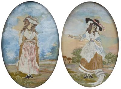 Lot 152 - Pair of oval silk and gouache studies