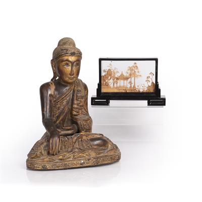 Lot 199 - Seated carved wood buddha