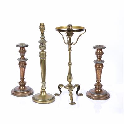 Lot 248 - Two brass column table lights