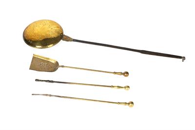 Lot 327 - Engraved brass and iron warming pan