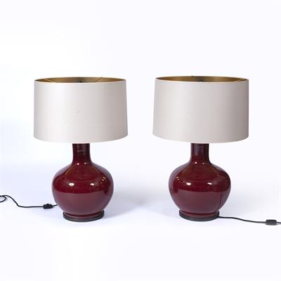 Lot 363 - Pair of ox-blood bottle vase lamps