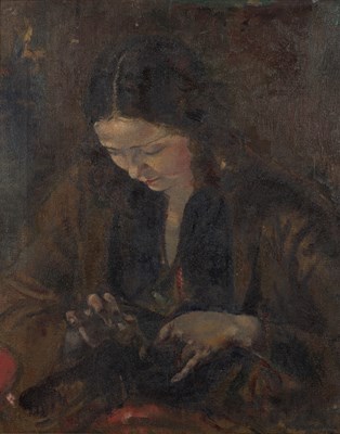 Lot 181 - Clara Klinghoffer (1900-1972) Woman Sewing,...