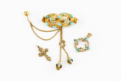 Lot 33 - A collection of turquoise set jewellery,...