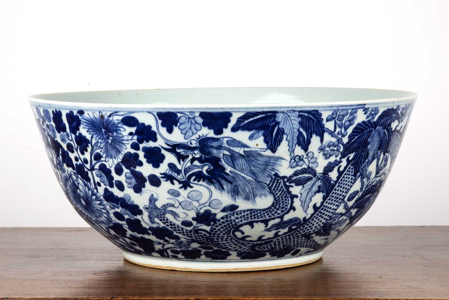 Lot 10 - Large blue and white punch bowl Chinese,...