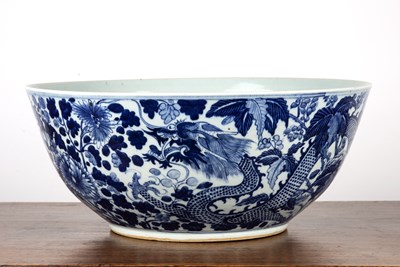 Lot 10 - Large blue and white punch bowl Chinese,...