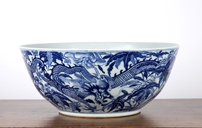 Lot 10 - Large blue and white punch bowl Chinese,...