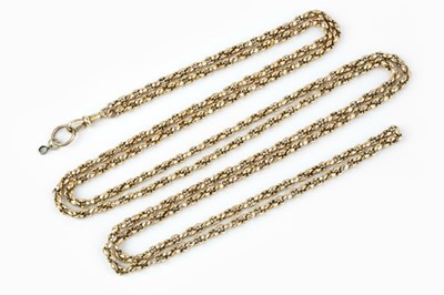 Lot 90 - A 19th century fancy-link long chain, designed...