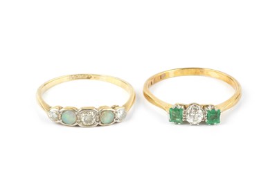 Lot 92 - Two diamond and gem set rings, comprising an...