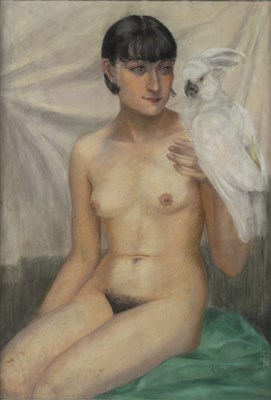 Lot 373 - Andre Jarot (20th century) Nude with cockatoo,...