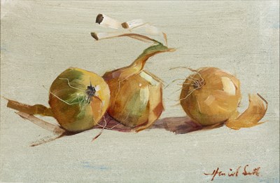 Lot 176 - Harriet Salt (b.1975) 'Onions', oil on board,...