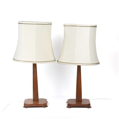 Lot 3 - Cotswold School pair of table lamps, oak, with...