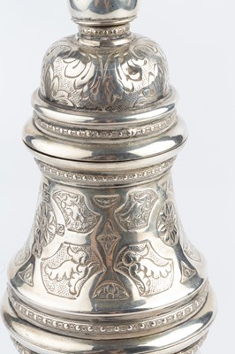 Lot 408 - A silver Judaica sectional spice tower,...