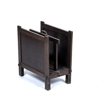 Lot 18 - Cotswold School Oak, magazine rack with pegged...