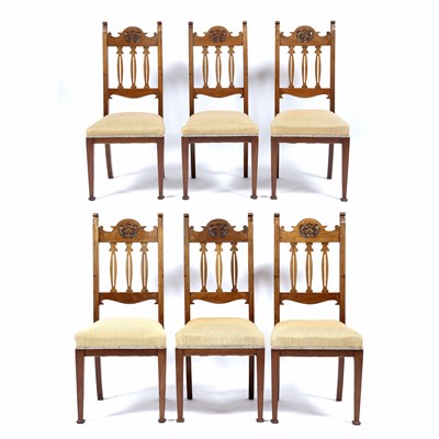 Lot 46 - Arts and Crafts Set of six dining walnut...