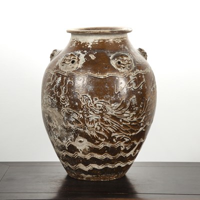 Lot 208 - Large treacle glazed storage jar Chinese,...