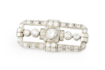 Lot 146 - A diamond panel brooch, the shaped rectangular...