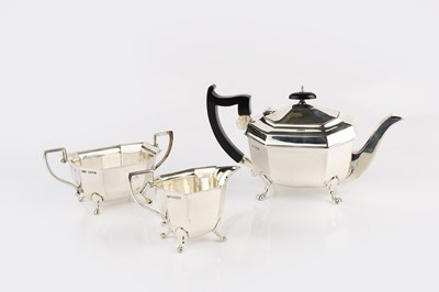 Lot 417 - A silver three piece tea service, of...