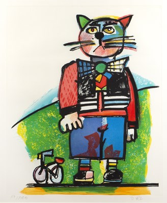 Lot 184 - Otmar Alt (b.1940) 'Untitled cat with bike',...