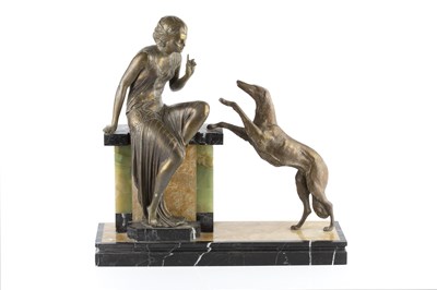 Lot 766 - Art Deco Figure of a lady and greyhound...