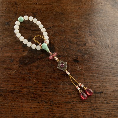 Lot 218 - Jade bracelet Chinese with an enamel, pearl,...