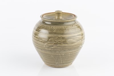 Lot 556 - Jim Malone (b.1946) Pot and cover green glaze,...