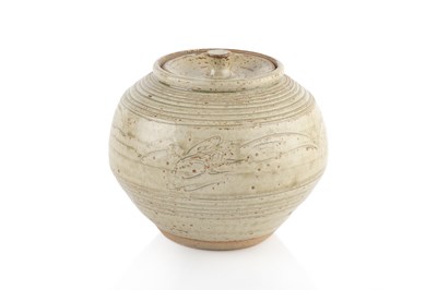 Lot 555 - Jim Malone (b.1946) Pot and cover pale green...