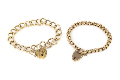 Lot 3 - Two curb-link bracelets, each of hollow design...