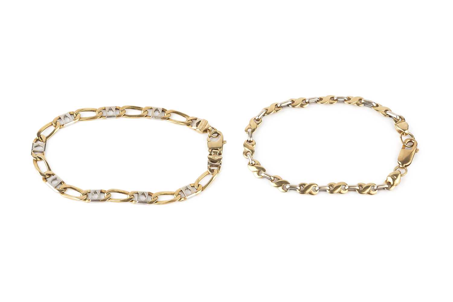 Lot 7 - Two 9ct gold fancy-link bracelets, each of...