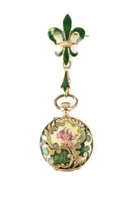 Lot 200 - An enamel and diamond set fob watch, the...