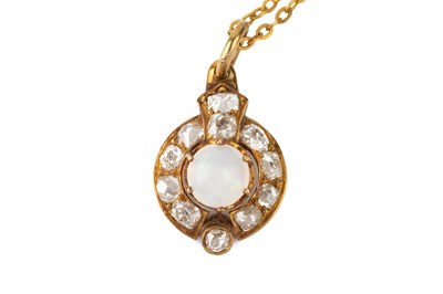 Lot 118 - An opal and diamond cluster pendant, the...