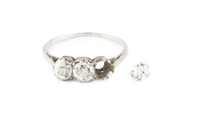 Lot 281 - A diamond three stone ring, the old-cut...