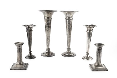 Lot 435 - A pair of silver spill vases, of flared...