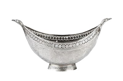 Lot 443 - An Indian silver bowl, of navette form, having...