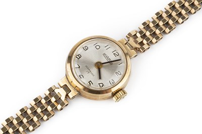 Lot 225 - A lady's 9ct gold bracelet watch by Roamer,...