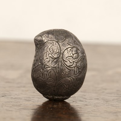 Lot 333 - White metal scent bottle Indian, of melon form,...