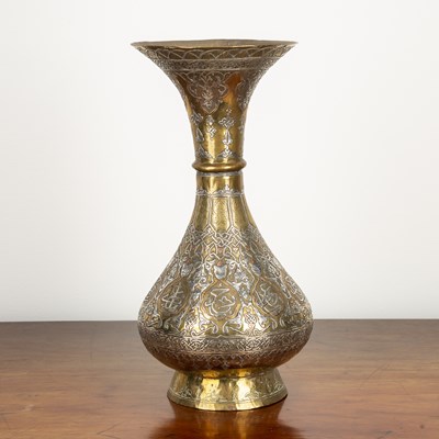 Lot 363 - Silver inlay brass vase Iranian, decorated...