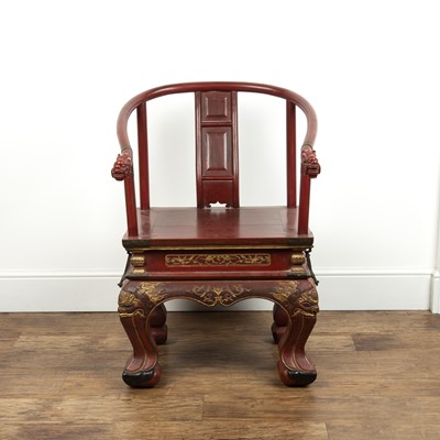 Lot 404 - Red lacquer carved throne chair Chinese, 19th...