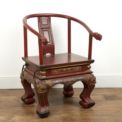 Lot 404 - Red lacquer carved throne chair Chinese, 19th...